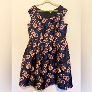 eShakti Floral Dress with Pockets Sz 2X 22W Pink/Blue Glitter/Metallic